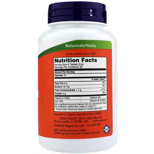 Spirulina 500 Mg Organic, NOW
